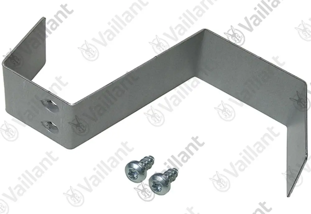 Metallhalter von Vaillant in L-Form mit zwei Bohrungen zur Befestigung und zwei integrierten Schrauben.